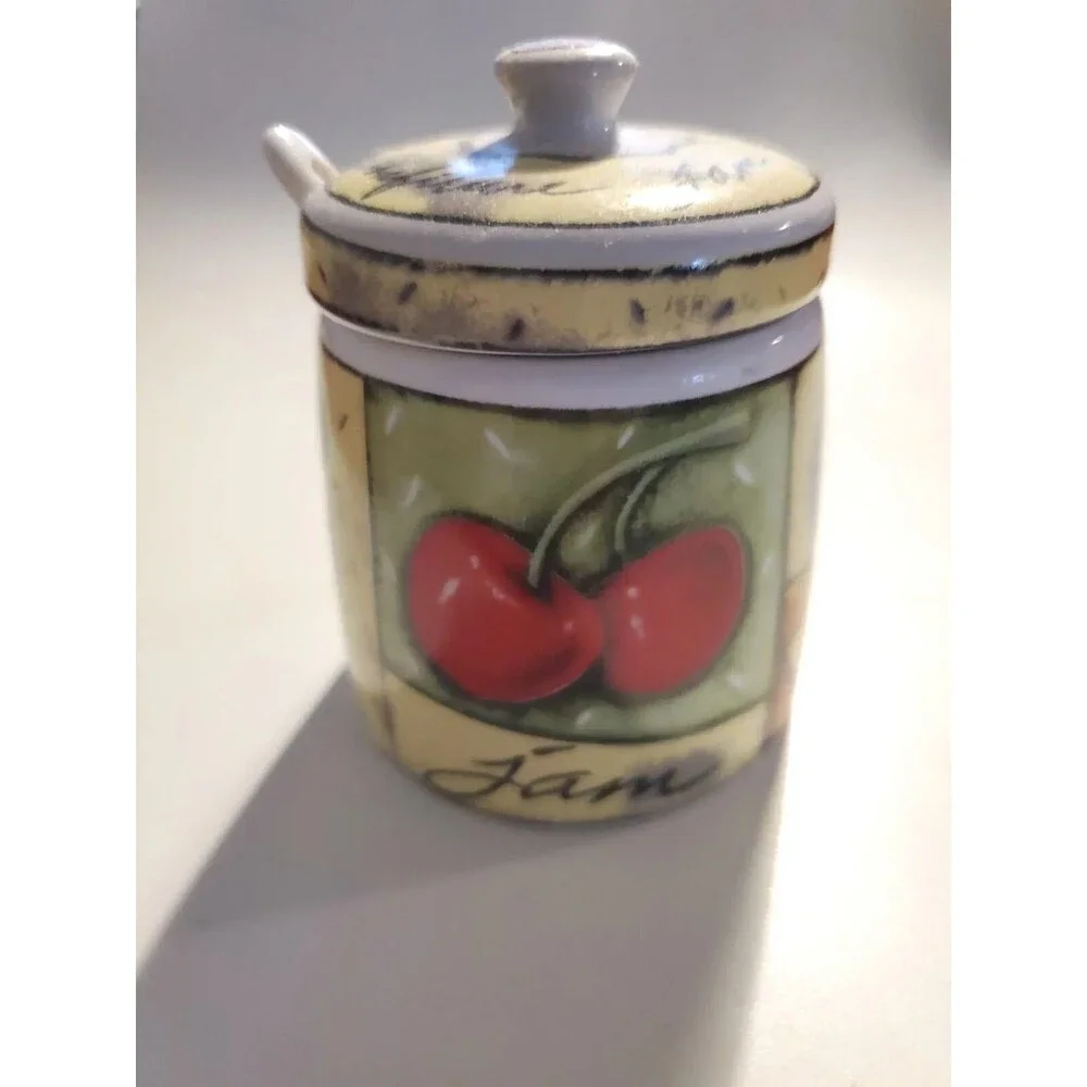 Jam Dish With Spoon Fruit Strawberry Cherry Themed Kitchen Dinning